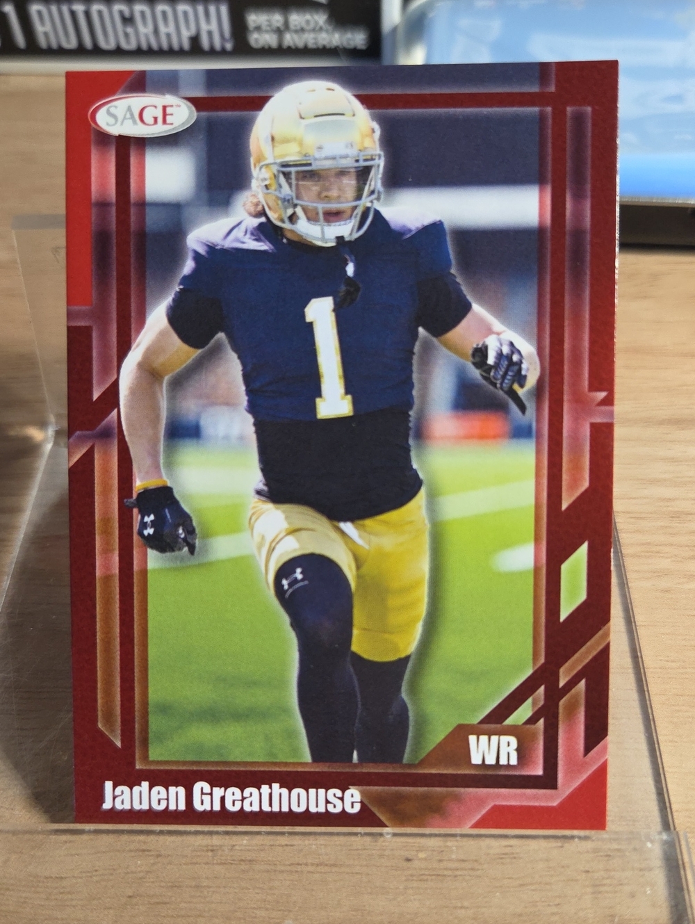 2026 Sage Red Jaden Greathouse Football Card – Navy, Gold & Red Accents
